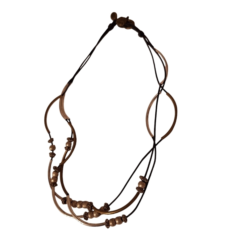Lizzy James Boho Branded Necklace Silver Toned Metal & Black Cord Wrap Style
